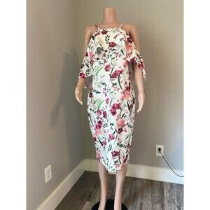 Alexia Admor Floral Sheath Stretch Spring Dress XL Cold Ruffle Shoulder NWT #195